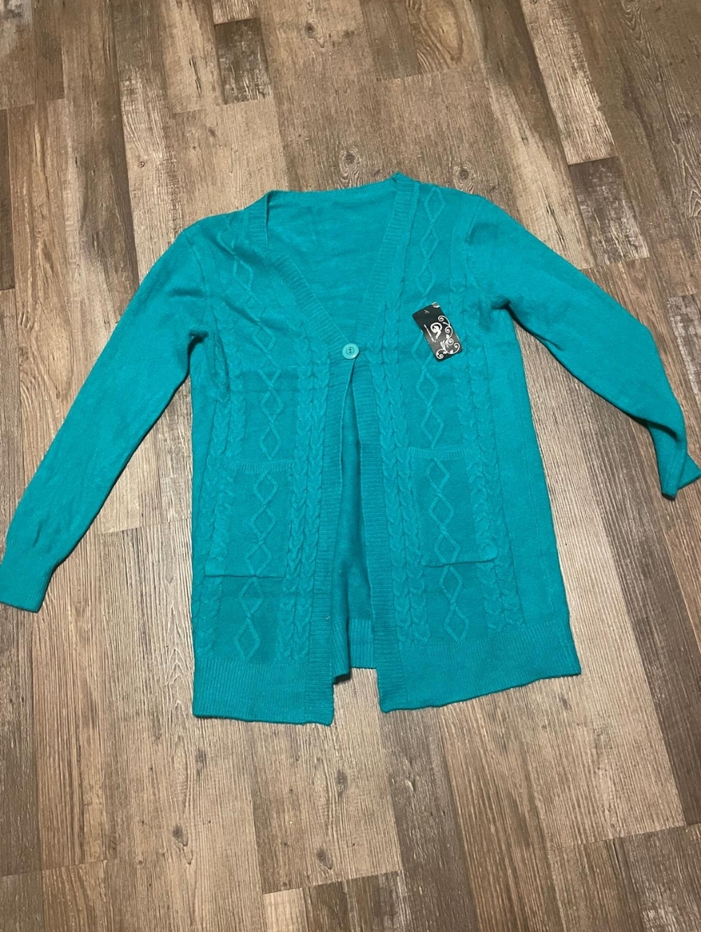 Teal Cable-Knit Open Cardigan Sweater - Women